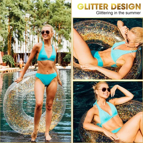 Vista 4 de Jexine 6 unidades de flotadores inflables dorados para piscina, tubo de natación de 30 pulgadas, flotadores inflables para piscina, flotadores Oro
