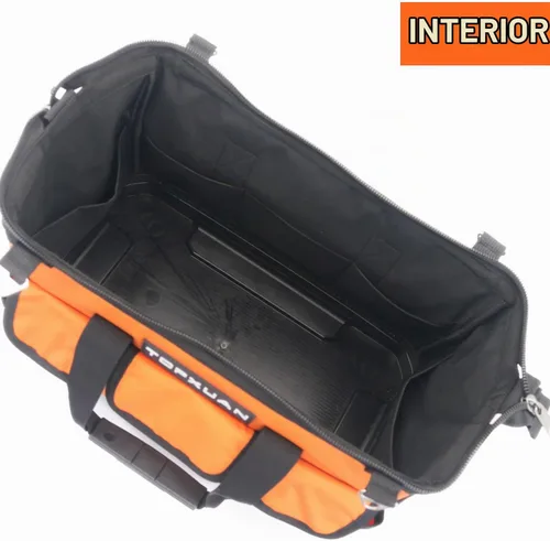 Vista 4 de Bolsa de herramientas resistente de 16 pulgadas, base de plástico moldeada, tela Oxford 900D impermeable, organizador de herramientas de boca ancha