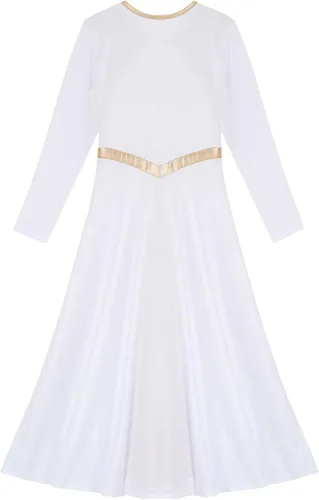 Vista 5 de CHICTRY Vestido de baile de alabanza litúrgica metálico para niños y niñas, manga larga, bloque de color, disfraz de adoración lírica, ropa de baile
