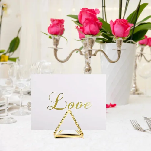 Vista 5 de Juego de 100 soportes para tarjetas de lugar, 50 soportes para números de mesa de boda, forma triangular con tarjeta de 50 lugares, soporte