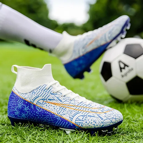 Vista 7 de Zapatos de fútbol para hombre, tacos de fútbol altos, con cordones, antideslizantes, para exteriores, AGFG, béisbol, lacrosse, rugby, botas