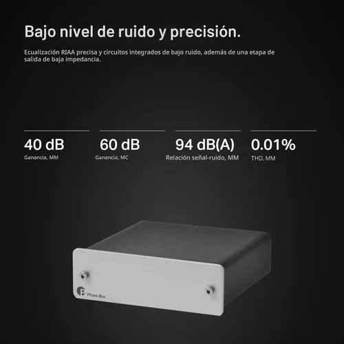 Vista 5 de Pro-Ject Phono Box DC MM/MC Preamplificador de fono con salida de línea (Plata)