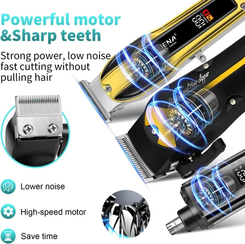 Vista 3 de HIENA PRO Cortadora de pelo profesional para hombres, juego de cortapelos eléctrico para kit de peluquería, juego de cortapelos y recortadora, juego
