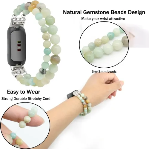 Vista 2 de C&L Accessories Brazaletes compatibles con Fitbit Inspire 3 para mujeres, pulsera con cuentas, correa de reemplazo ajustable con gemas