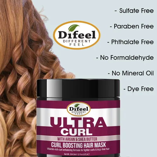 Vista 6 de Difeel Ultra Curl con argán y manteca de karité, mascarilla para el cabello que aumenta el rizo, 12 onzas
