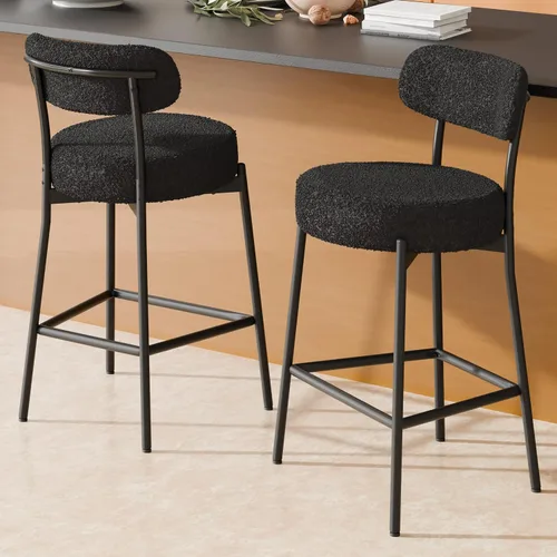 Vista 23 de Boucle - Juego de 2 taburetes de bar de altura de mostrador de 28 pulgadas, taburetes de bar modernos con asiento redondo de 4 pulgadas de grosor