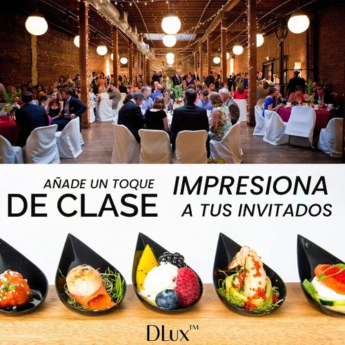 Vista 5 de 100 platos mini de aperitivo en forma de gota de 4 pulgadas, cucharas reutilizables de plástico negro - Platos para servir postres y aperitivos