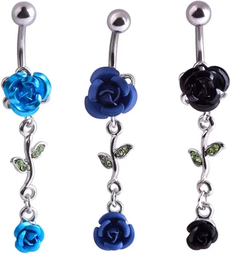 Vista 5 de SEniutarm - Piercing de ombligo para mujer diseño de doble rosa