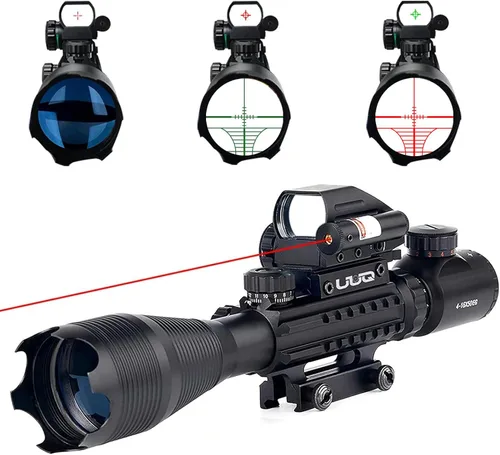 Vista 7 de UUQ 4-16x50 Alcance táctico de rifle rojo/verde iluminado buscador de retícula W/mira láser y vista de punto reflejo holográfico