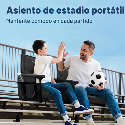 Vista 2 de VIVOHOME Stadium Seats with Back Support, Bleacher Chair for Sports Events Foldable, Easy To Carry, Adjustable Length Shoulder Strap, Two Cup