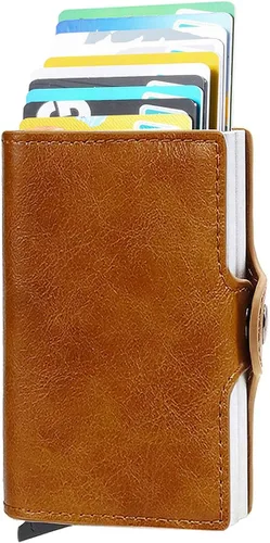 Vista 10 de Tarjetero para hombre, tarjetero delgado para tarjetas de crédito, bolsillo frontal, antirrobo, RFID, autoemergente, para viajes, billeteras
