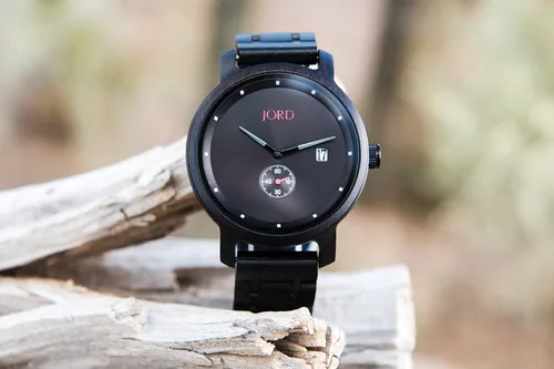 Vista 3 de Jord Relojes de pulsera de madera para hombre, serie Hyde, correa de reloj de madera, bisel de madera, movimiento de cuarzo analógico, incluye caja