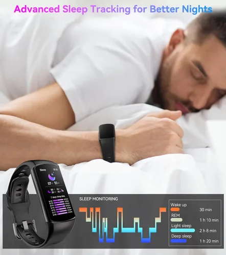 Vista 7 de Reloj inteligente Monitor de actividad física con monitor de frecuencia cardíaca 24/7, oxígeno en sangre, presión arterial, seguimiento del sueño