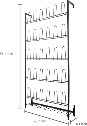 Vista 5 de MyGift Soporte organizador de almacenamiento de zapatos de entrada de metal negro de 18 pares y estante de zapatos de 36 ganchos montado en la pared