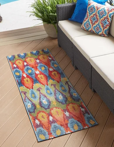 Vista 15 de Unique Loom Outdoor Modern Collection - Alfombra de área Ikat (4 pies 1 pulgada octágono multi/borgoña)