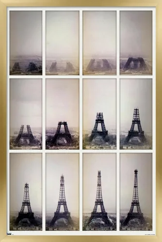 Vista 18 de Trends International Póster de pared con lapso de tiempo de construcción de la Torre Eiffel, 14.725 x 22.375 pulgadas, versión enmarcada de madera