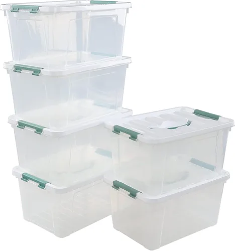 Vista 7 de Paquete de 6 cajas de almacenamiento de 14 cuartos de galón, contenedor de plástico transparente con asa Se utiliza para cocina, dormitorio