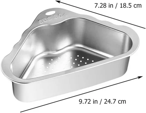 Vista 3 de Angoily Colador de fregadero cesta de drenaje de acero inoxidable triangular de malla de alimentos colador de basura plegable cesta de drenaje