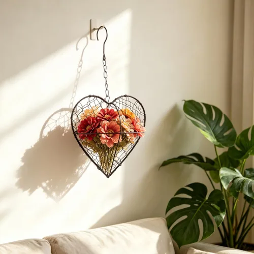 Vista 9 de GANAZONO Cesta colgante en forma de corazón de 8.26 pulgadas, maceta de alambre de metal para plantas suculentas y flores, para interiores
