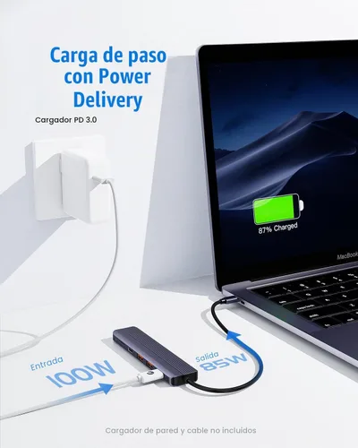 Vista 6 de FORIDA Hub USB C 6 en 1 de 10 Gbps, adaptador HDMI multipuerto para MacBook 4K a 60Hz a USB C 3.2, puertos USB-3.2 de 3 puertos, 100 W PD, lector