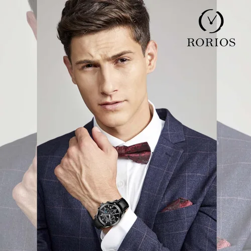 Vista 2 de RORIOS Relojes de moda para hombre, reloj analógico de cuarzo con correa de cuero, cronógrafo, reloj de pulsera impermeable para hombres
