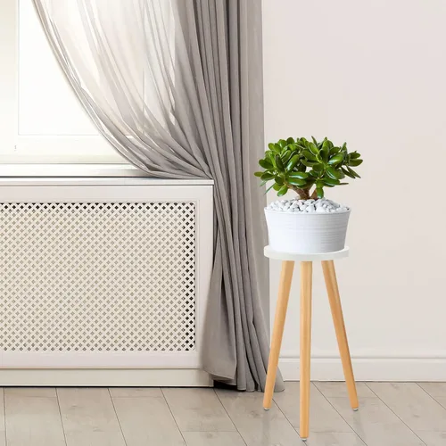 Vista 3 de A2 - Soporte alto para plantas de interior, mesa auxiliar redonda de madera con soporte para macetas, decoración moderna del hogar