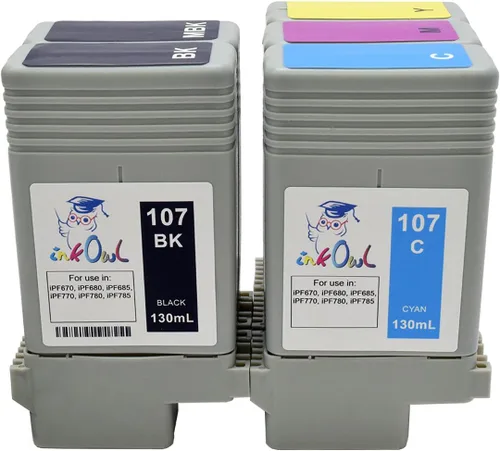 Vista 2 de InkOwl Cartucho de tinta de repuesto compatible para impresoras Canon PFI-107 (4.4 fl oz, 5 unidades) - iPF670, iPF680, iPF685, iPF770, iPF780