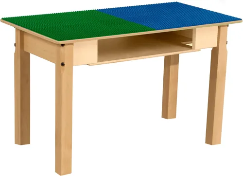 Vista 9 de Contender Time-2-Play - Mesa de madera contrachapada de abedul para niños, color azul y verde, compatible con Lego Montessori con estante para sala