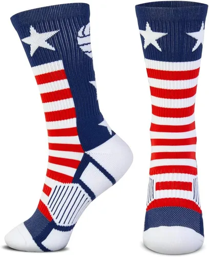 Vista 2 de Crew Woven Mid-Calf Volleyball Socks USA Red & White Blue