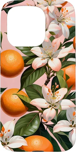 Vista 14 de Carcasa para iPhone 17 con diseño de flores de naranja sobre fondo rosa