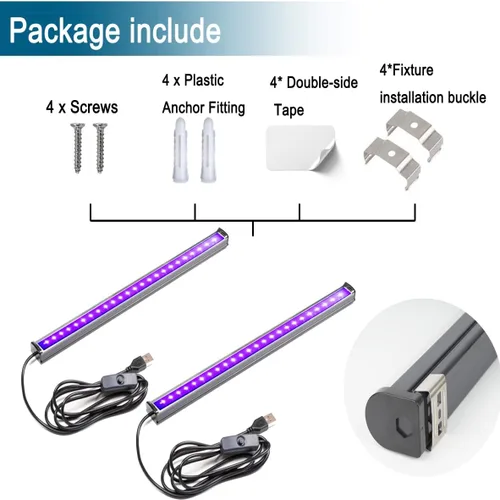 Vista 13 de Barra de luz negra, alimentada por USB de 1 pie, para decoración de Lámpara negra UV para tapiz fluorescente, pintura corporal, Halloween, Navidad