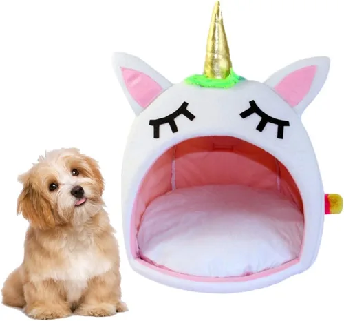 Vista 8 de Hemobllo Unicornio cama para perro, sofá nido de viaje, lavable a mano, cómodo, tamaño s