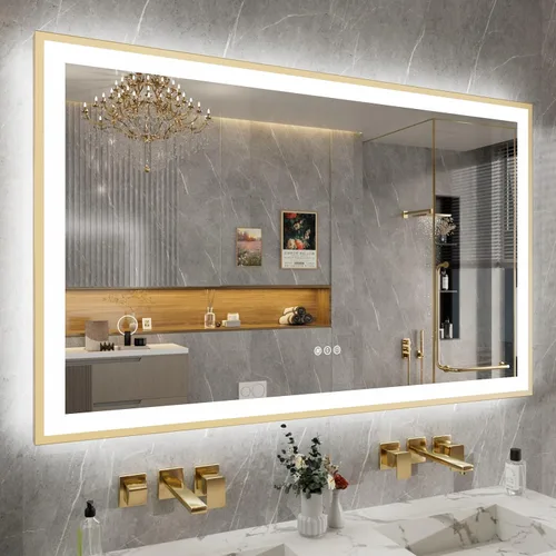 Vista 8 de Espejo de baño LED de 24x28 pulgadas con marco negro, espejos de baño retroiluminados y con luz frontal para pared, antiempañamiento, regulable