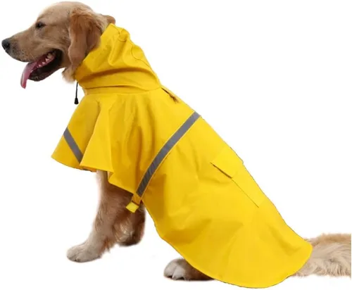 Vista 10 de Mikayoo - Impermeable ajustable para perros, poncho a prueba de agua, ropa ligera para lluvia con capucha y tira reflejante