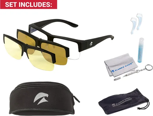 Vista 5 de Eagle Eyes - Juego de gafas 3 en 1 FitOn para el día la noche y las lentes de clip de luz digital