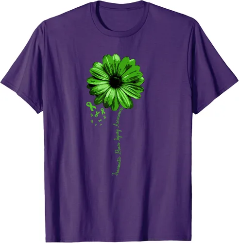 Vista 46 de Camiseta de conciencia de lesiones cerebrales traumáticas con cinta verde guerrero, Negro, S
