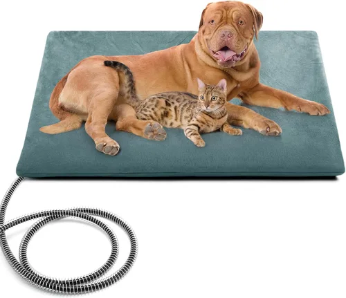 Vista 12 de PETNF Almohadilla térmica para mascotas al aire libre para gatos y perros, control automático de temperatura de 100.4-107.6 °F, impermeable, Verde