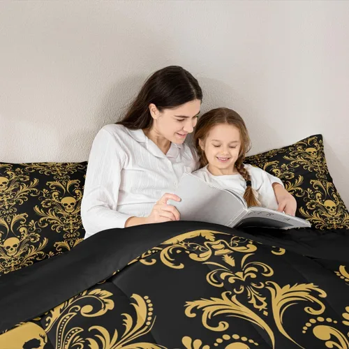 Vista 3 de Erosebridal Juego de ropa de cama damascada gótica para adultos, juego de edredón victoriano antiguo, edredón floral vintage gótico con diseño