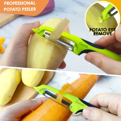 Vista 4 de GANNK Peladores de papas para cocina, pelador Y para manzana, fruta, zanahoria, calabacín, pepino, papas, pelador de verduras de buen agarre que