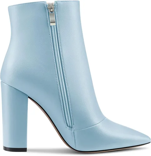 Vista 3 de Aachcol Botas de tobillo para mujer, botines cortos con puntera puntiaguda, tacón alto, con cremallera mate, 4 pulgadas