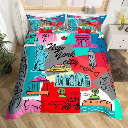 Vista 9 de Feelyou Juego de ropa de cama con temática londinense, funda de edredón para cabina telefónica retro roja para niños, paisaje histórico europeo