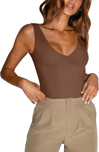 Vista 18 de REORIA Butsmooth® - Bodysuits de mujer trendy y sexy, con escote profundo en V, sin mangas, con espalda descubierta, para salir Negro