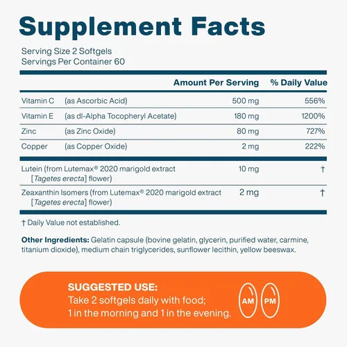 Vista 4 de VISION PROTECTION AREDS 2 Suplemento de vitaminas y minerales para la salud ocular, fórmula de estudio AREDS 2 del Instituto Natural del Ojo AREDS 2