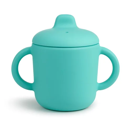 Vista 11 de Vasos para sorber con asas, pequeños vasos de silicona a prueba de fugas, 5 onzas, antiderrames, para niños pequeños (azul polvo)
