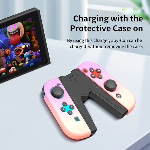 Vista 8 de Switch Joy-Con - Agarre de carga compatible con Nintendo Switch y modelo OLED, cargador de controlador Joy-Con con interruptor en forma de V