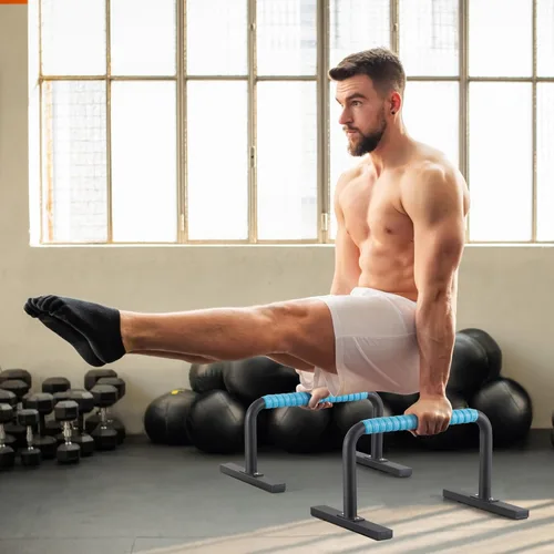 Vista 6 de Paraletas de entrenamiento de fuerza, barras de flexión, asas de flexiones, equipo de calistenia para entrenamiento en casa, barras de gimnasia