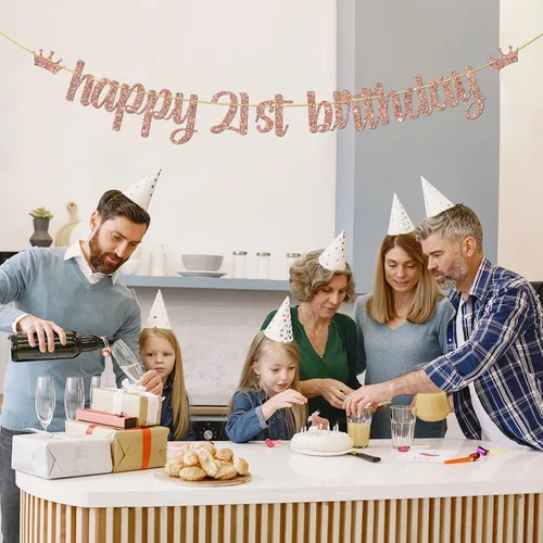 Vista 7 de Cartel de feliz cumpleaños 21, suministros de decoración de fiesta de cumpleaños de 21 años de Byebye, cartel colgante de fiesta de felicitación a