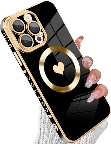 Vista 67 de tharlet Funda Magnética para iPhone 11 [Compatible con Magsafe] Lindo Corazón de Amor de Lujo Chapado Borde Dorado Parachoques con Lente de Cámara