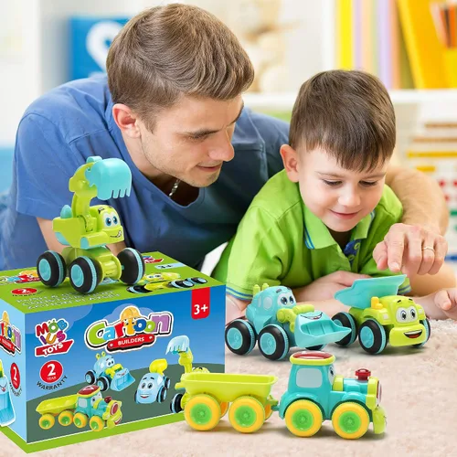 Vista 5 de Juguetes para un niño de 2 años 4 camiones accionados por fricción para niños de 3 años en adelante, juego de vehículos de construcción de dibujos