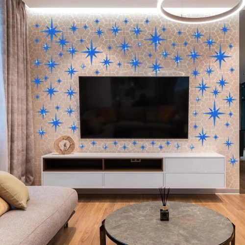 Vista 6 de ELANE 100 calcomanías de pared de espejo acrílico, decoración de estrellas para baño (azul)